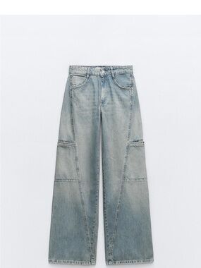 Zara Mid-Rise TRF Cargo Jeans Blue Waist 30